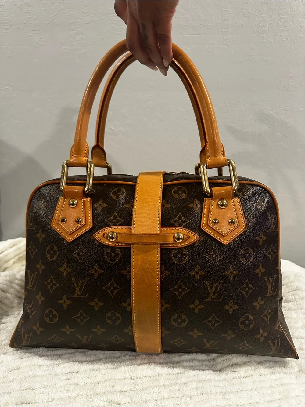 Louis Vuitton Brown Monogram Satchel with Tan Trim